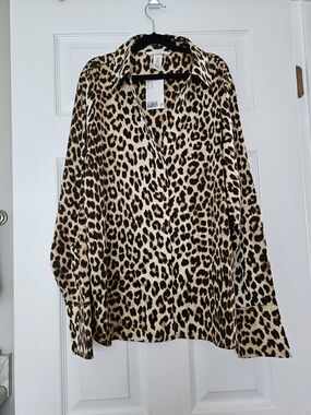 H&M Leopard Print Satin Shirt - Tan, Black & Brown